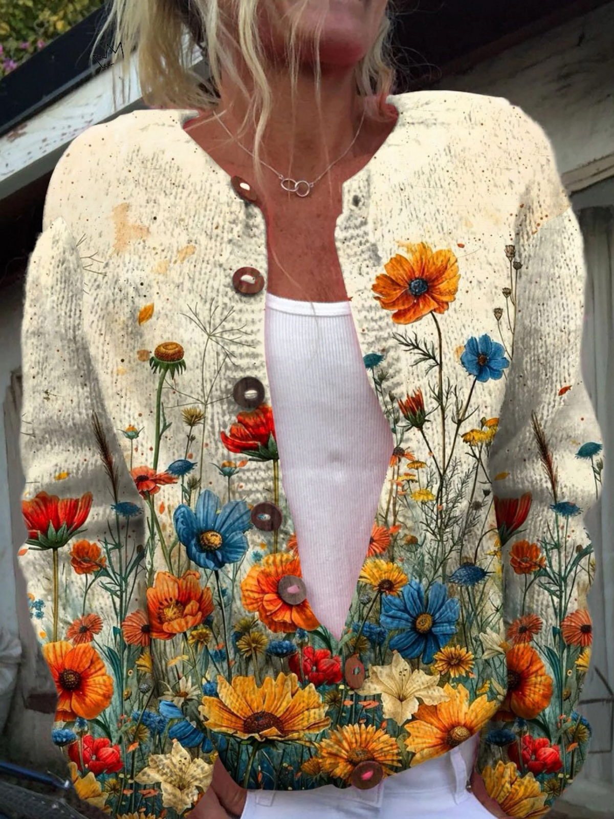 Tansy | Cardigan in maglia con stampa floreale vintage