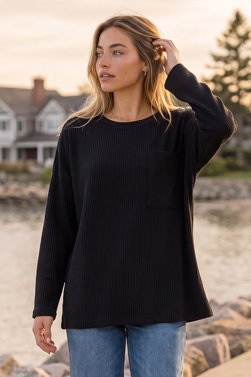 Dear Scarlett Hollis Ribbed Pocket Top