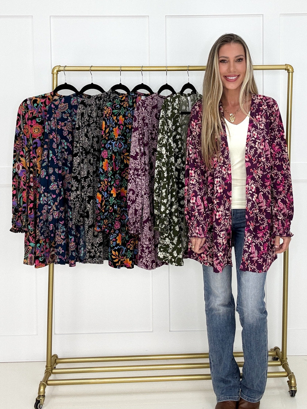 Dear Scarlett Midnight Meadow Smocked Sleeve Cardigan
