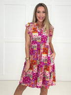Dear Scarlett Patchwork Tiered Flutter Sleeve Dress