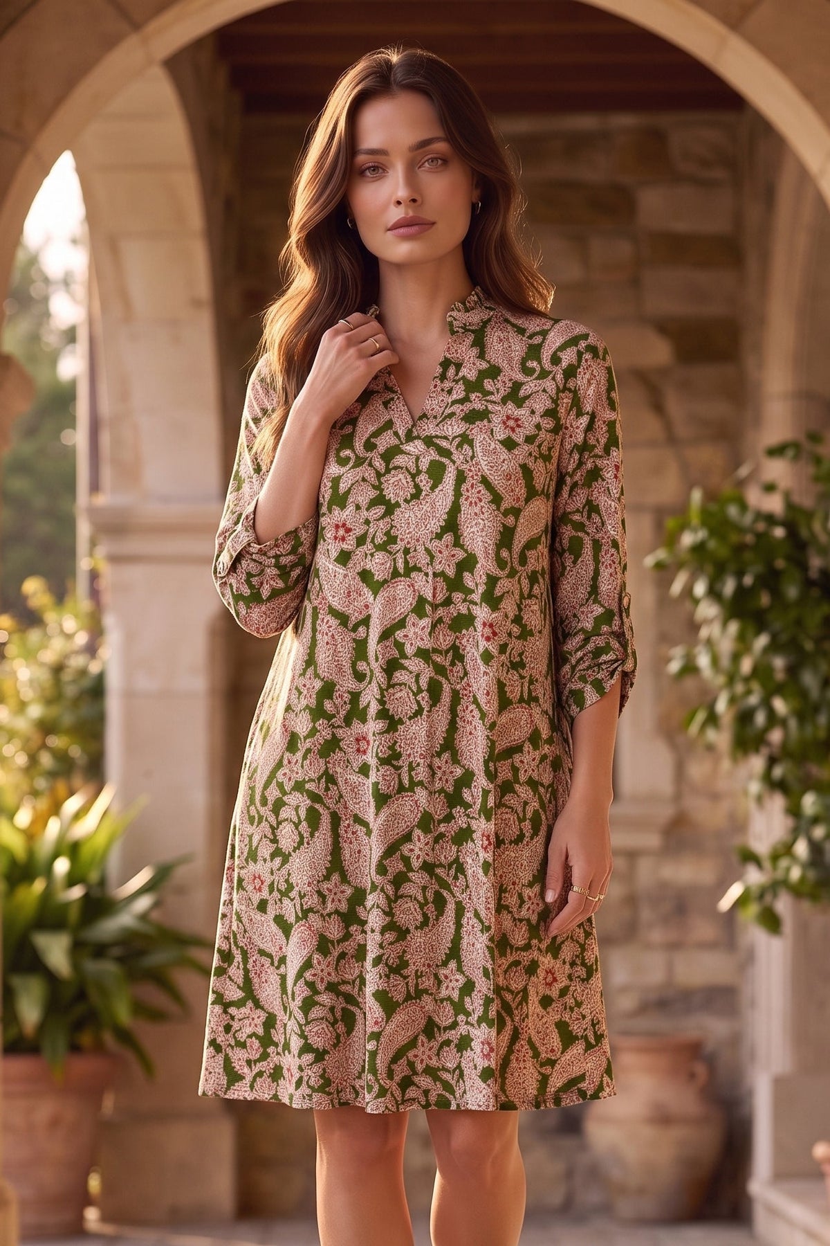 Dear Scarlett Dark Olive Paisley Lizzy Dress