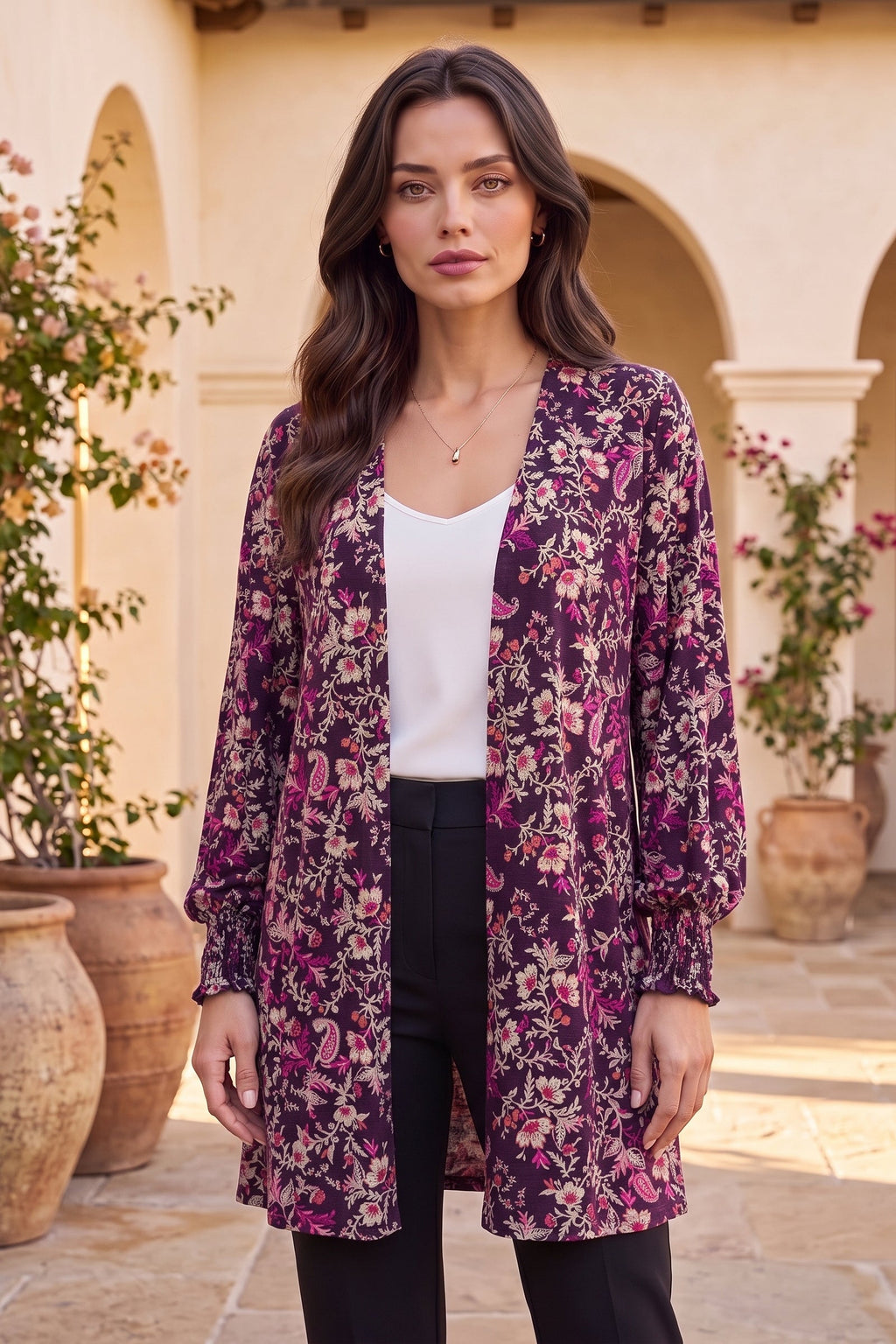 Dear Scarlett Berry Bloom Smocked Sleeve Cardigan