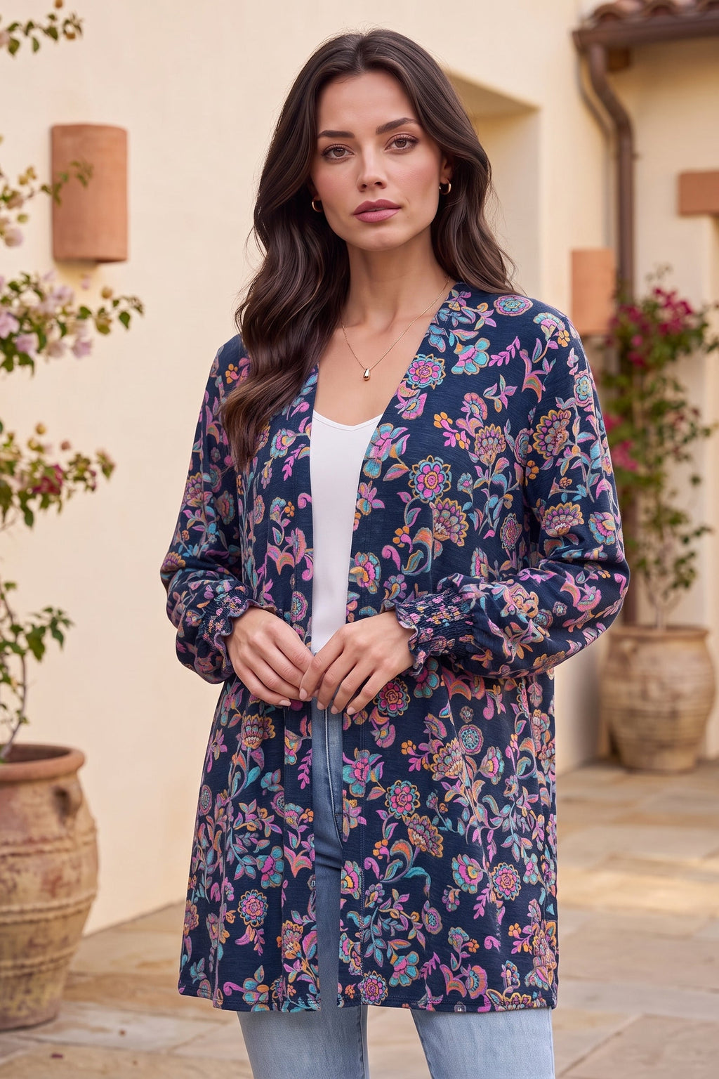 Dear Scarlett Midnight Meadow Smocked Sleeve Cardigan
