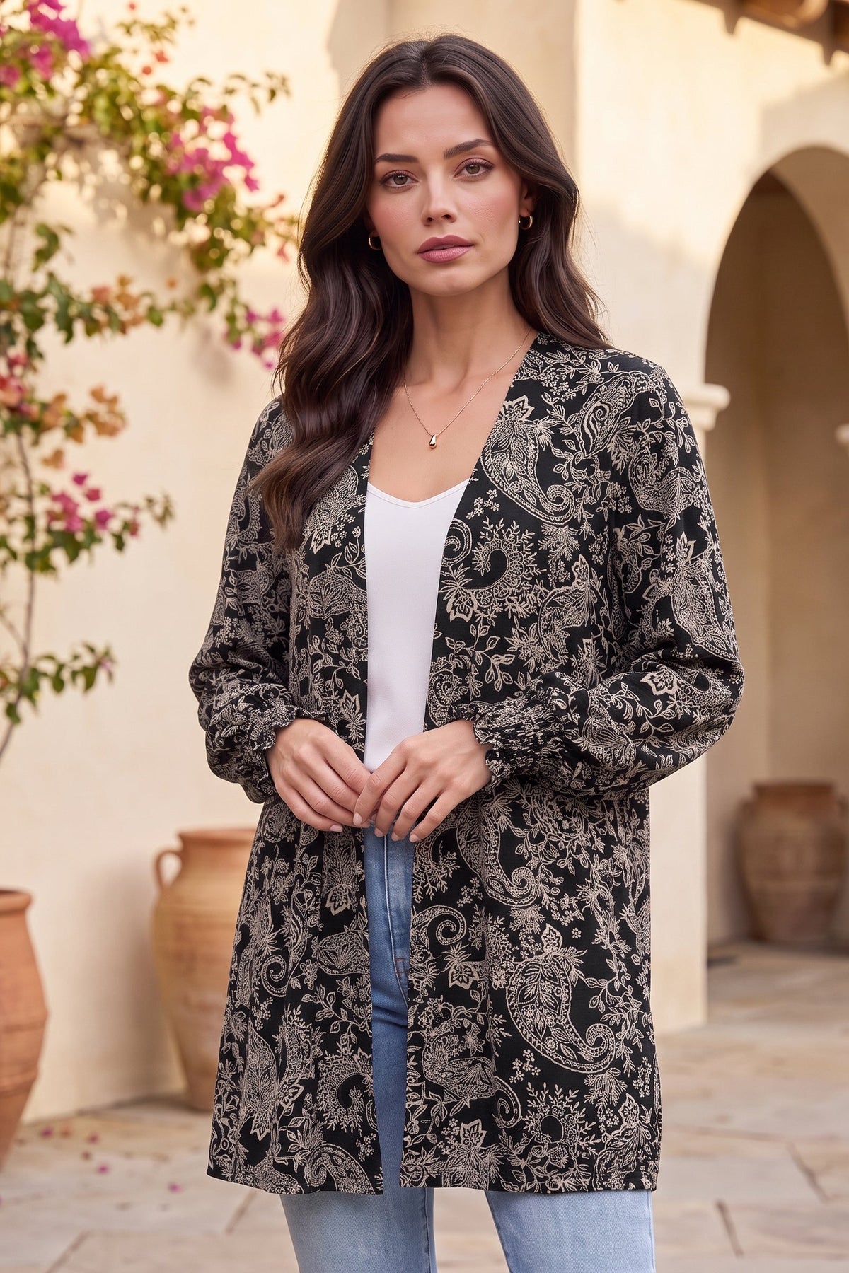 Dear Scarlett Vintage Noir Smocked Sleeve Cardigan