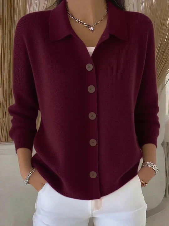 Cardigan con colletto e bottoni frontali