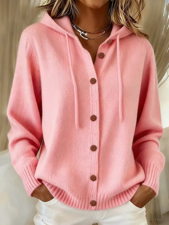 Cardigan con cappuccio e bottoni