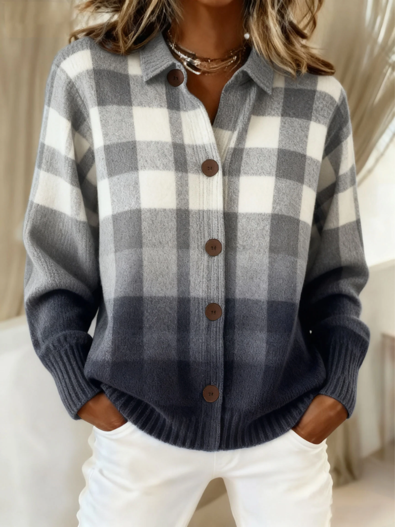 Agnes | Cardigan a quadri grigi sfumati con bottoni
