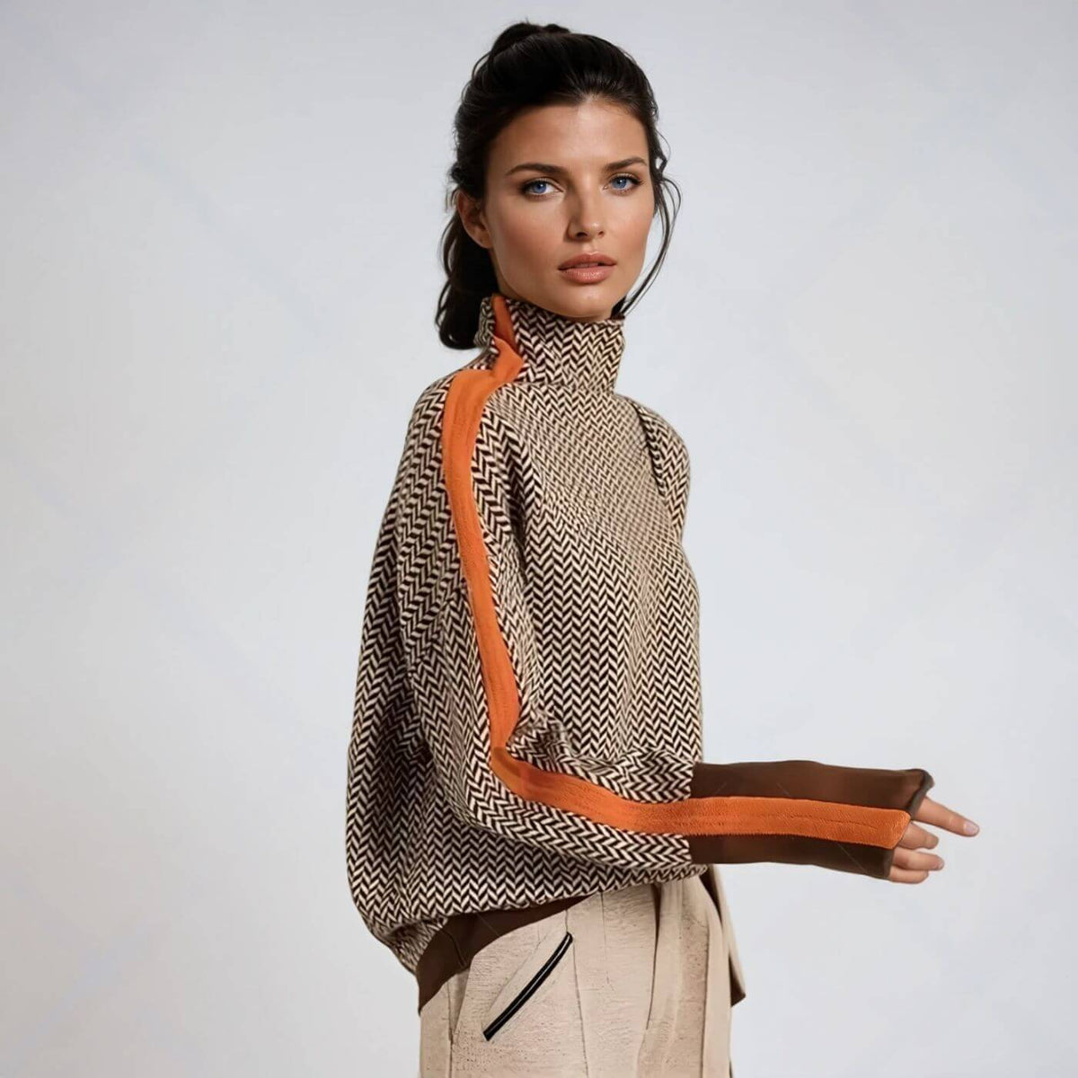Hazel | Maglione a collo alto con motivo a spina di pesce