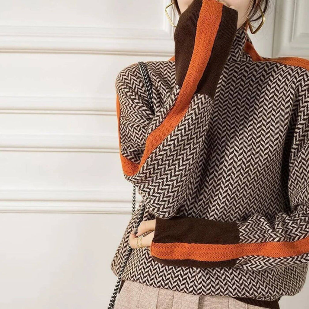 Hazel | Maglione a collo alto con motivo a spina di pesce