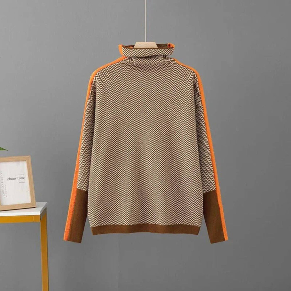 Hazel | Maglione a collo alto con motivo a spina di pesce