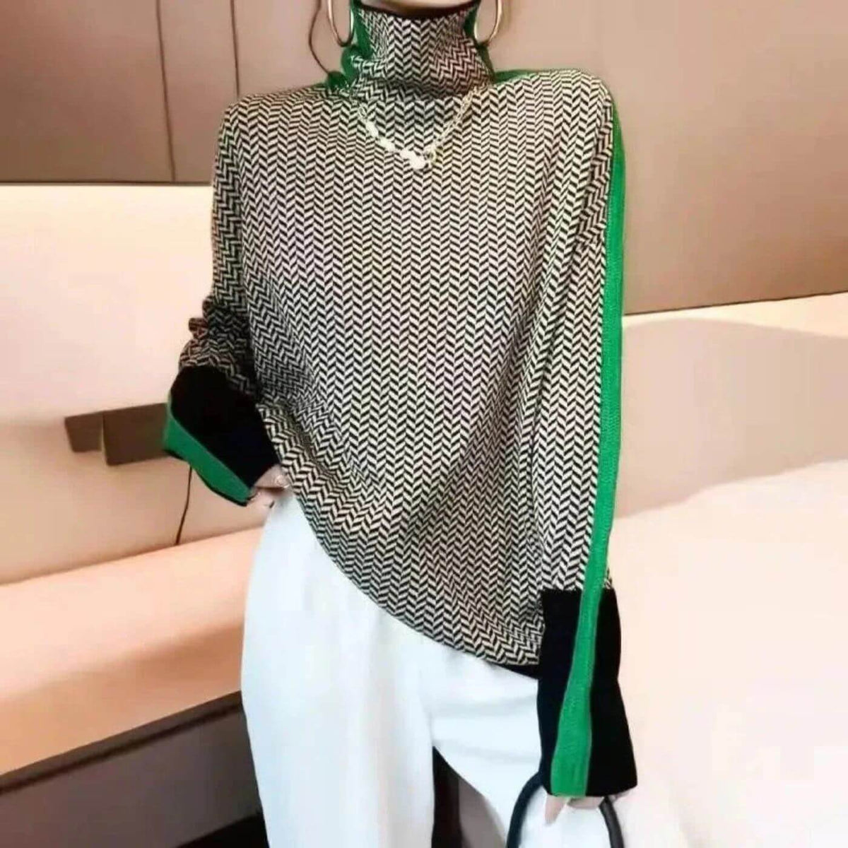 Hazel | Maglione a collo alto con motivo a spina di pesce