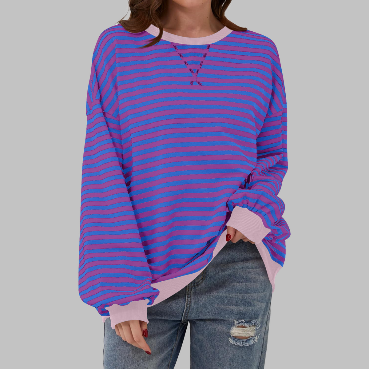 LUKA | Felpa a righe casual a maniche lunghe e girocollo