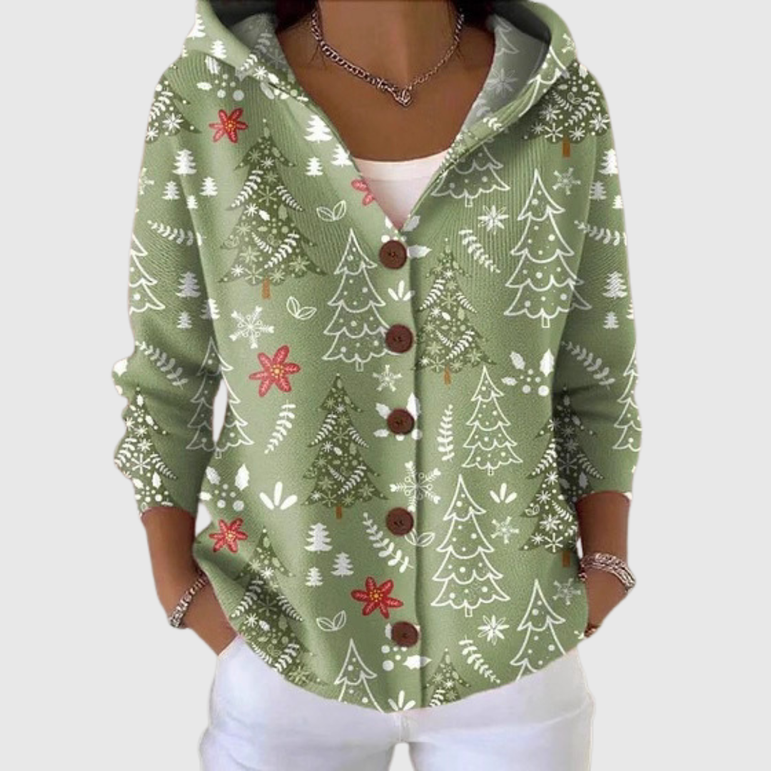 Cardigan comodo in maglia con cappuccio