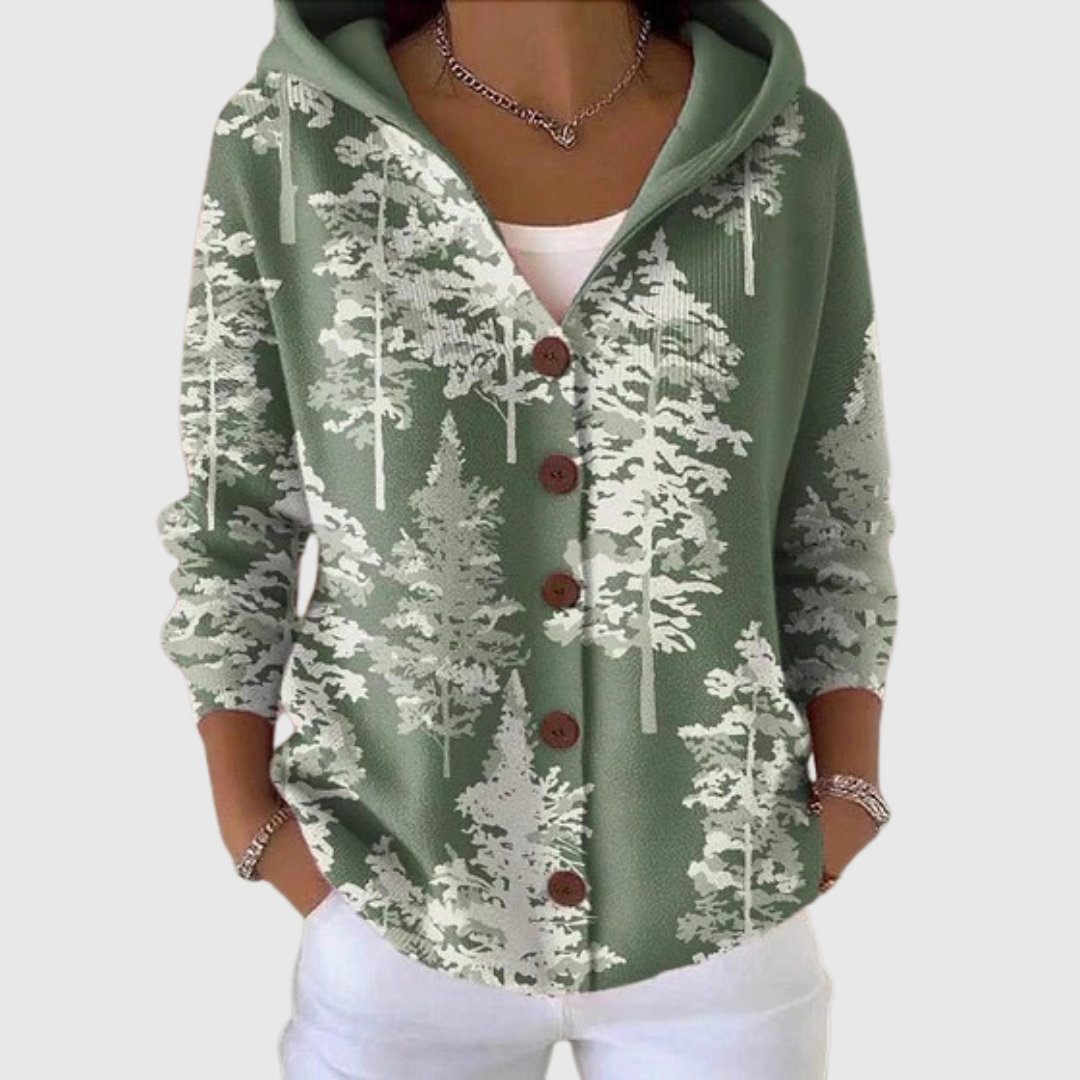 Cardigan comodo in maglia con cappuccio