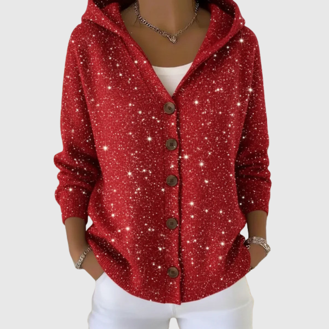 Cardigan comodo in maglia con cappuccio