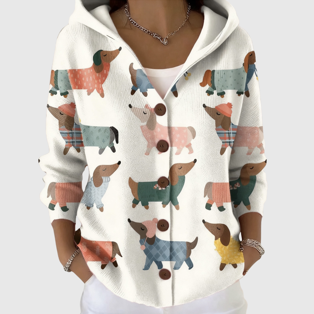 Cardigan comodo in maglia con cappuccio