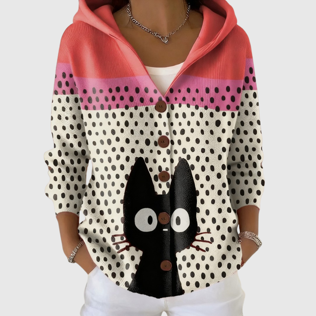 Cardigan comodo in maglia con cappuccio