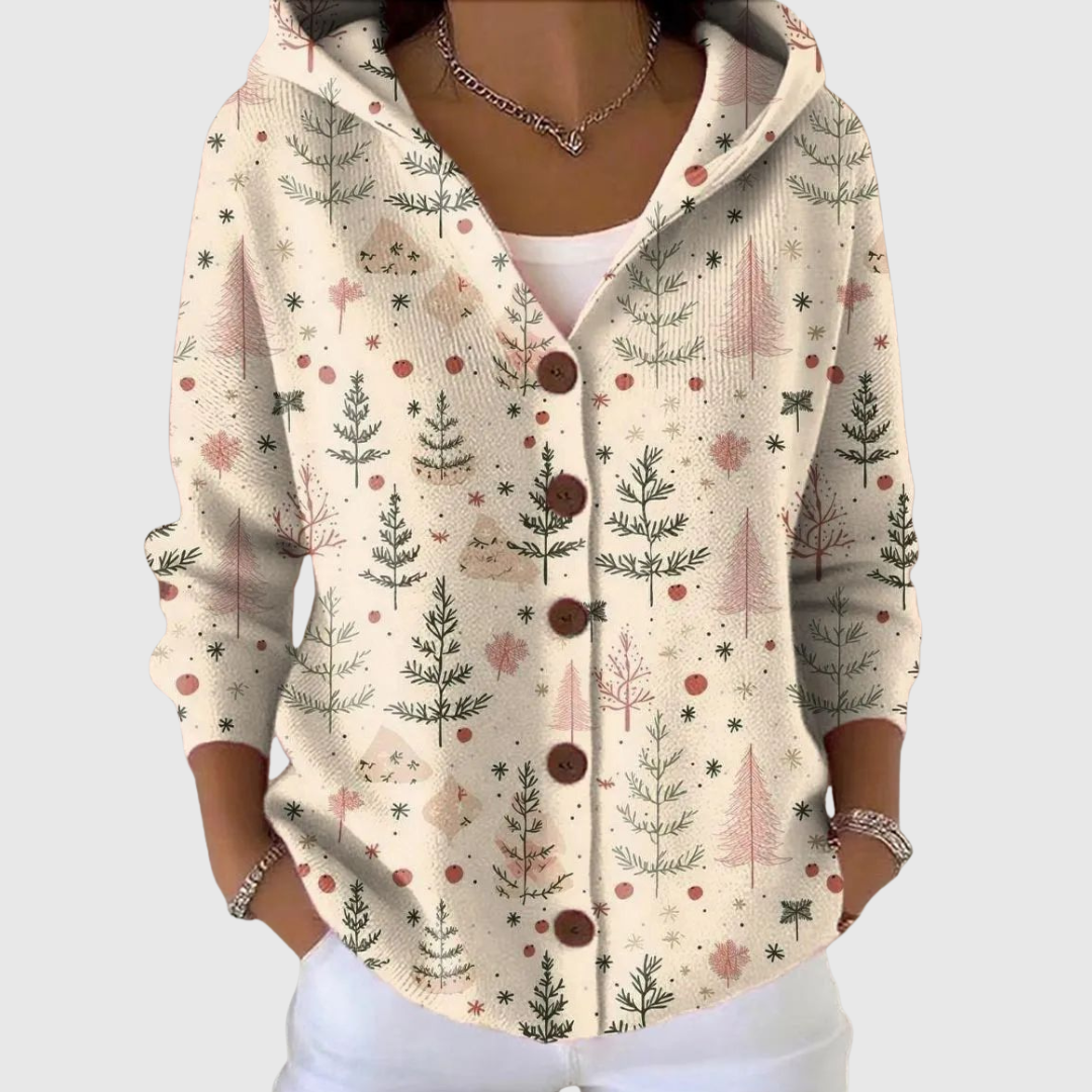 Cardigan comodo in maglia con cappuccio