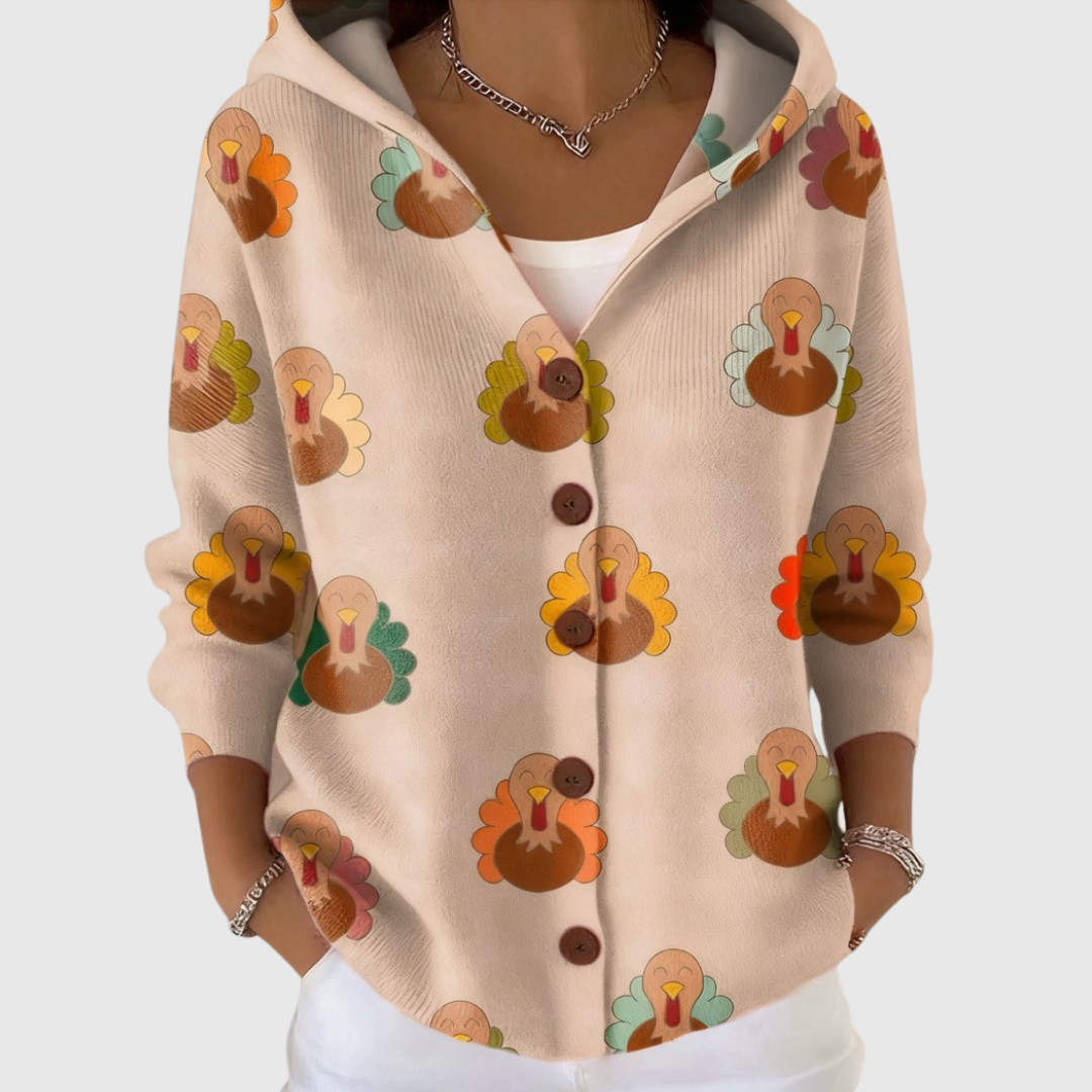 Cardigan comodo in maglia con cappuccio