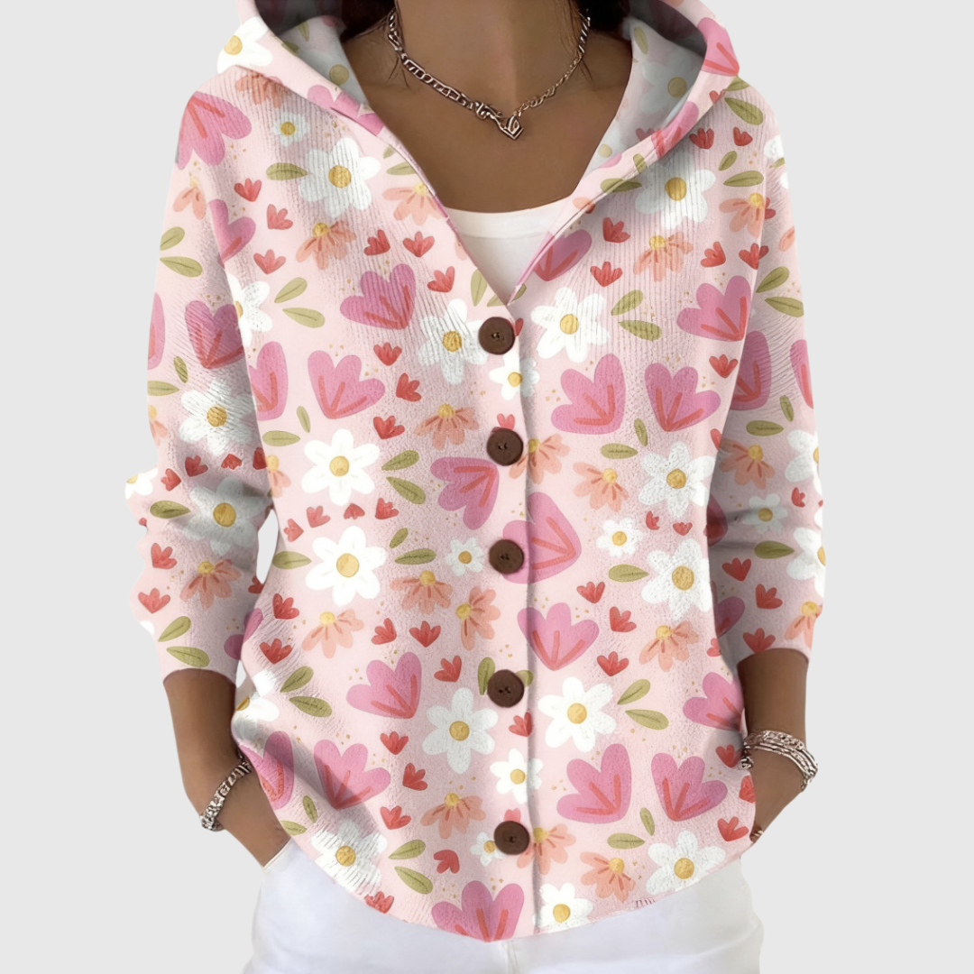 Cardigan comodo in maglia con cappuccio