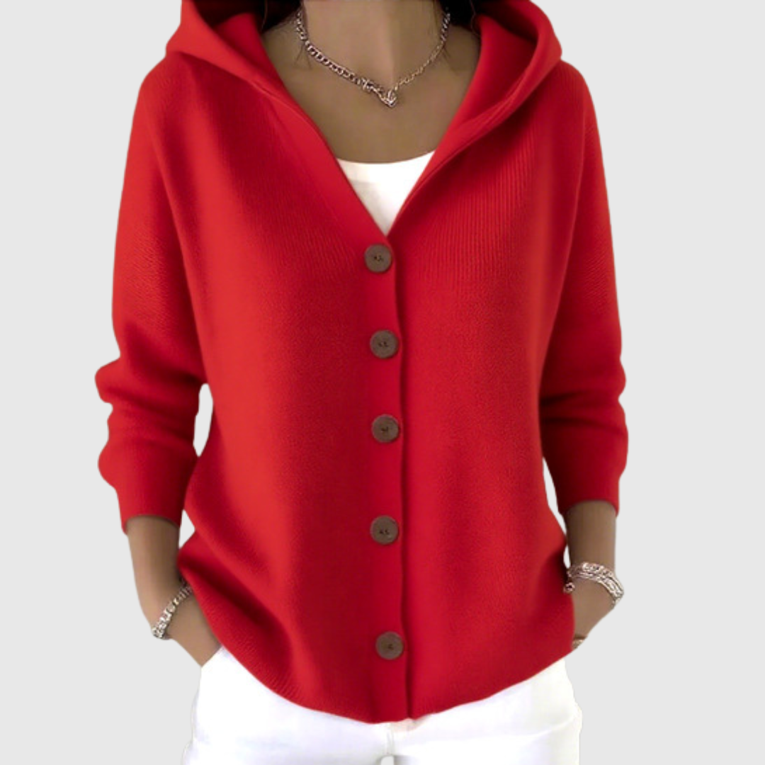 Cardigan comodo in maglia con cappuccio