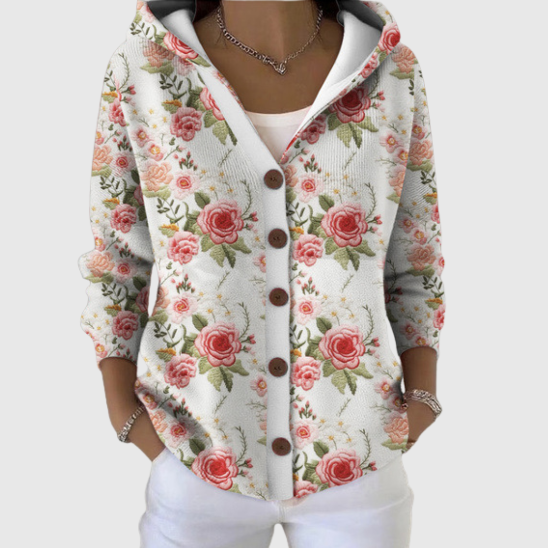 Cardigan comodo in maglia con cappuccio