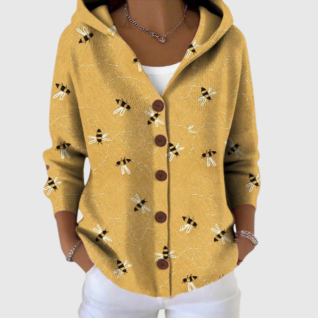 Cardigan comodo in maglia con cappuccio