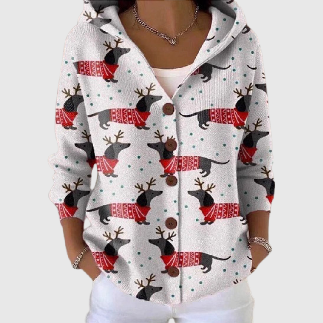 Cardigan comodo in maglia con cappuccio