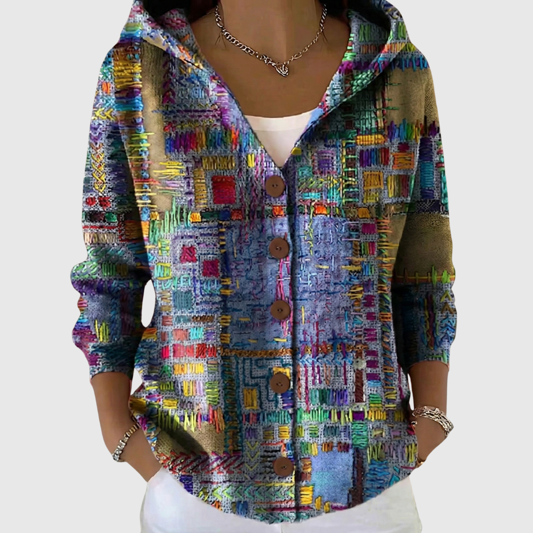 Cardigan comodo in maglia con cappuccio