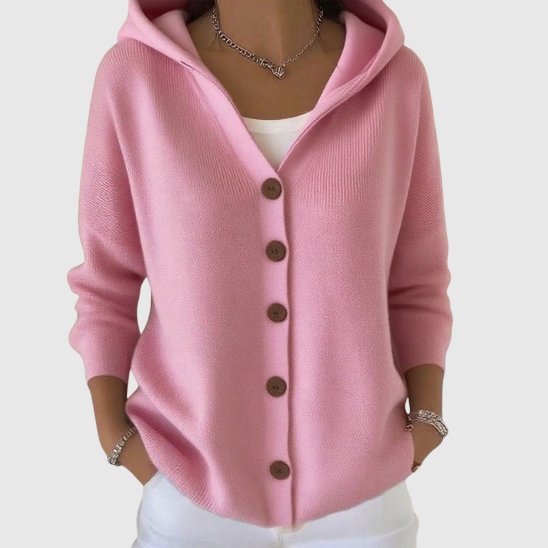 Cardigan comodo in maglia con cappuccio
