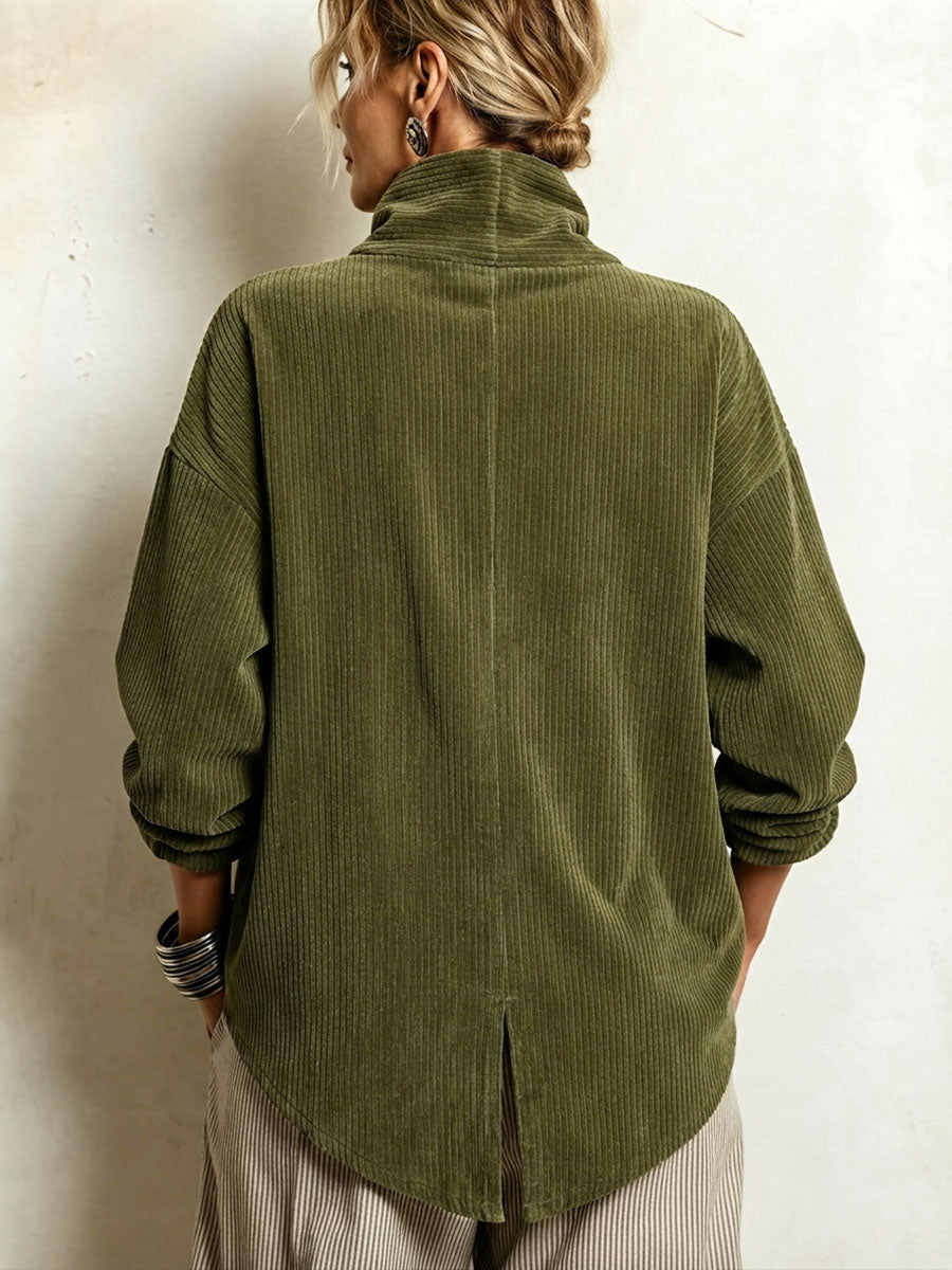Lucilla | Casacca in Velluto a Coste con Collo Alto e Abbottonatura Diagonale, Verde Oliva
