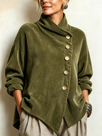 Lucilla | Casacca in Velluto a Coste con Collo Alto e Abbottonatura Diagonale, Verde Oliva