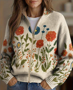 Ilaria | Cardigan con zip e motivo prato fiorito